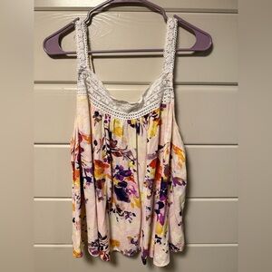 Torrid Floral Lace Trim Tank Top - Purple, Yellow, White